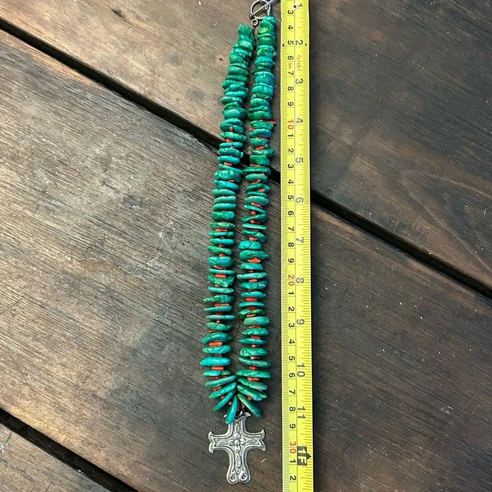 Turquoise and Silver Cross Necklace - Picture 6 of 6